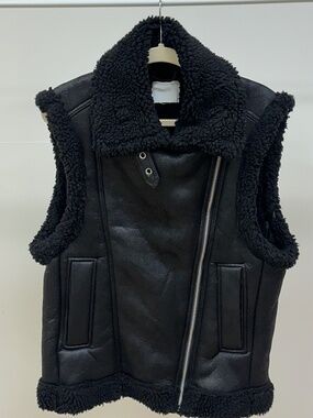 Black Shearling-Style Moto Vest